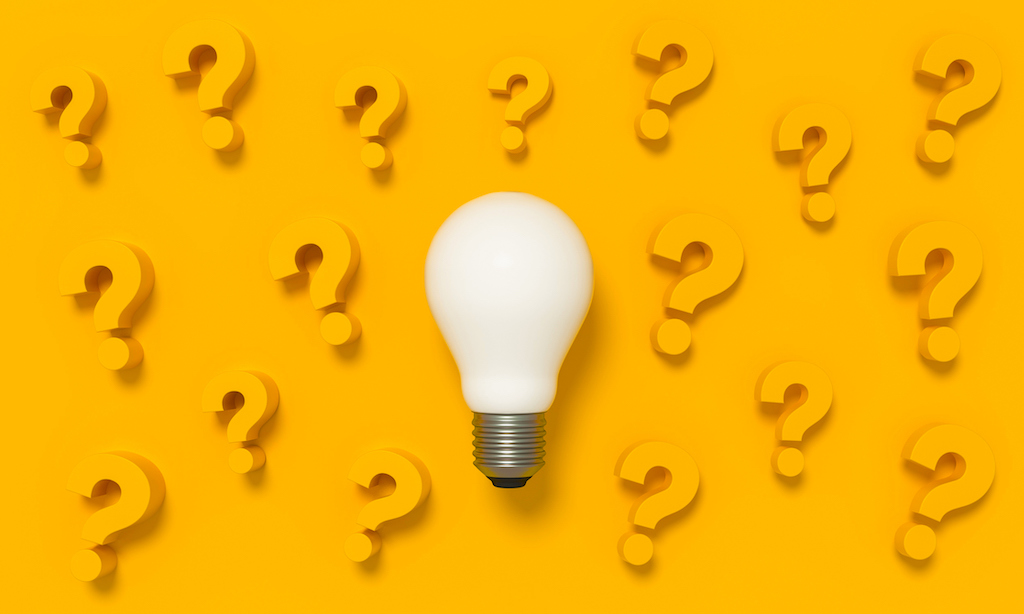 Light Bulb with question mark around on yellow background. 3d rendering. | Heating and AC repair