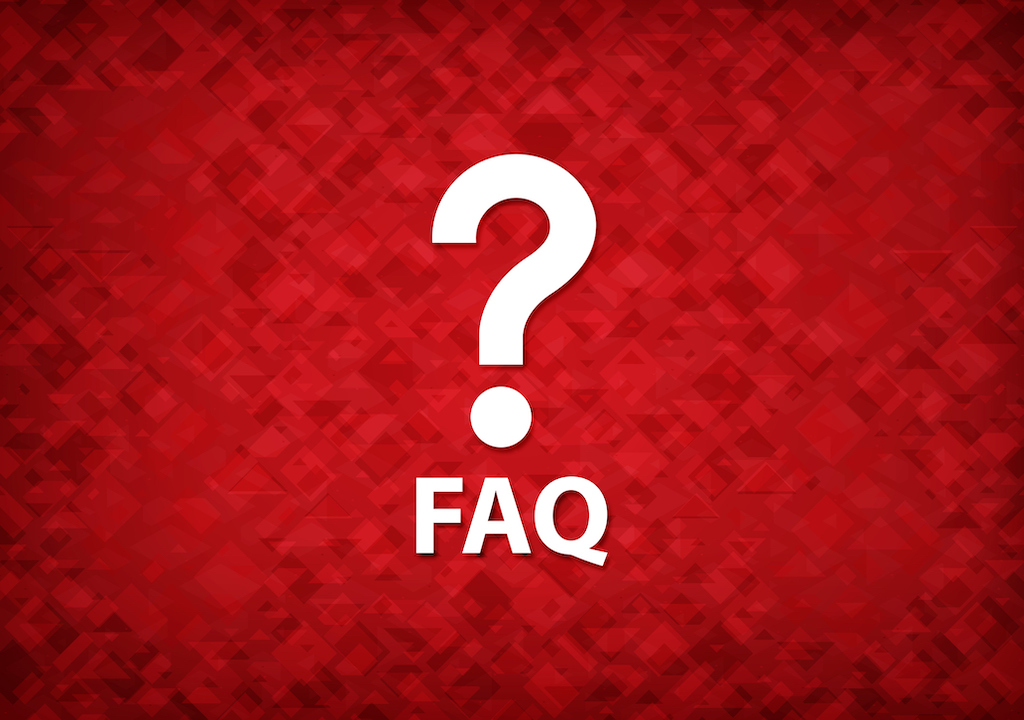 White question mark with red background and FAQ letters. Heating and AC repair