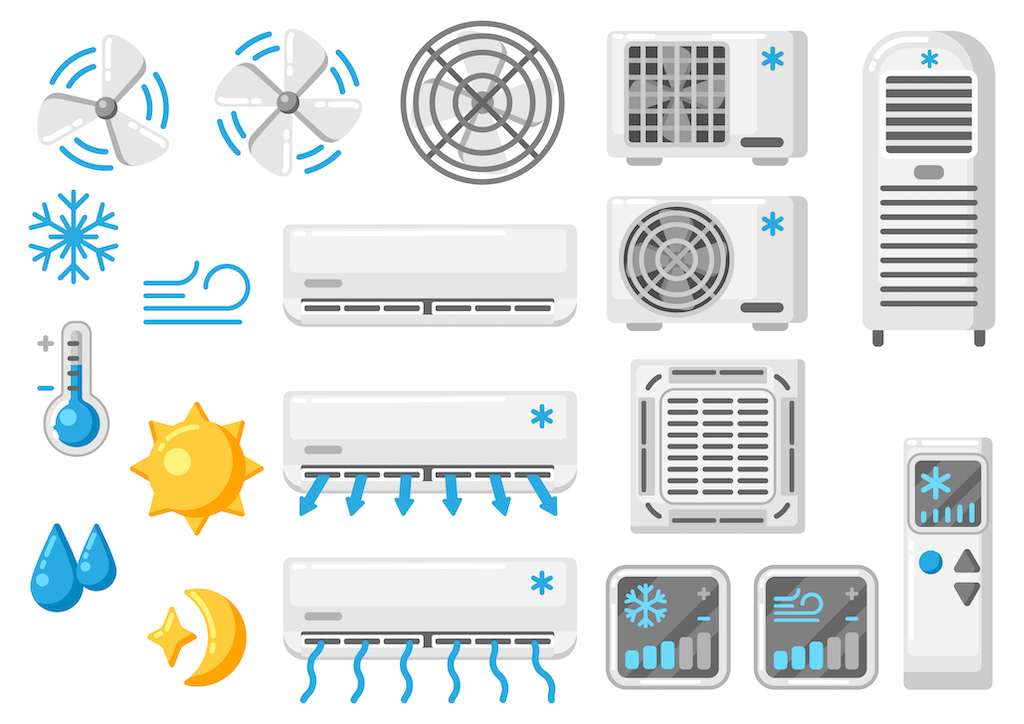 Icons of different types of Air Conditioner System.