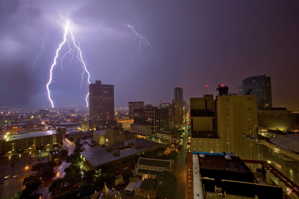 Lightning striking over Ft Worth Skyline. | AC Repair in Fort Worth