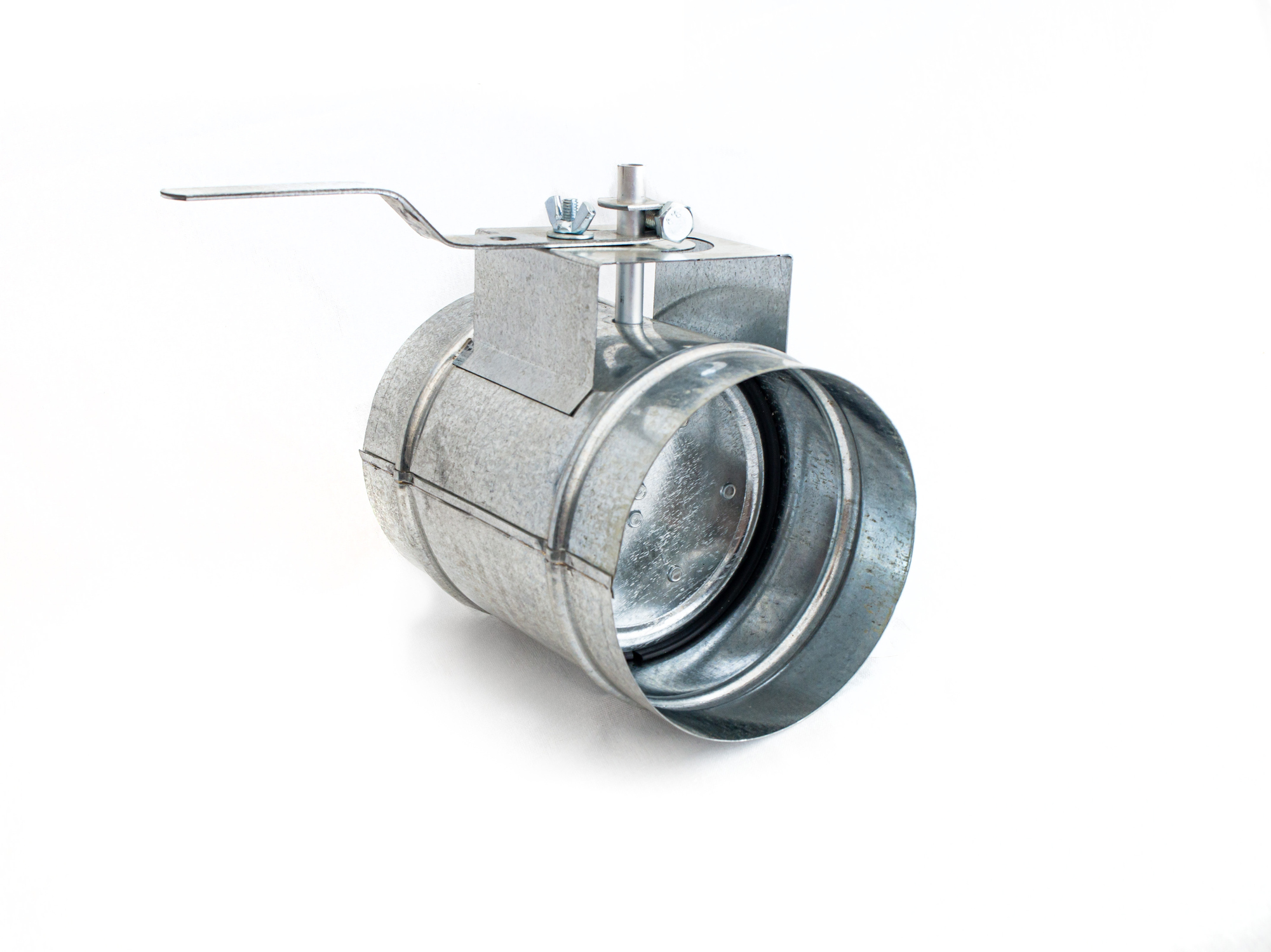 Airflow damper tuning with air throttle valve for supply and exhaust ventilation systems, isolated on white.