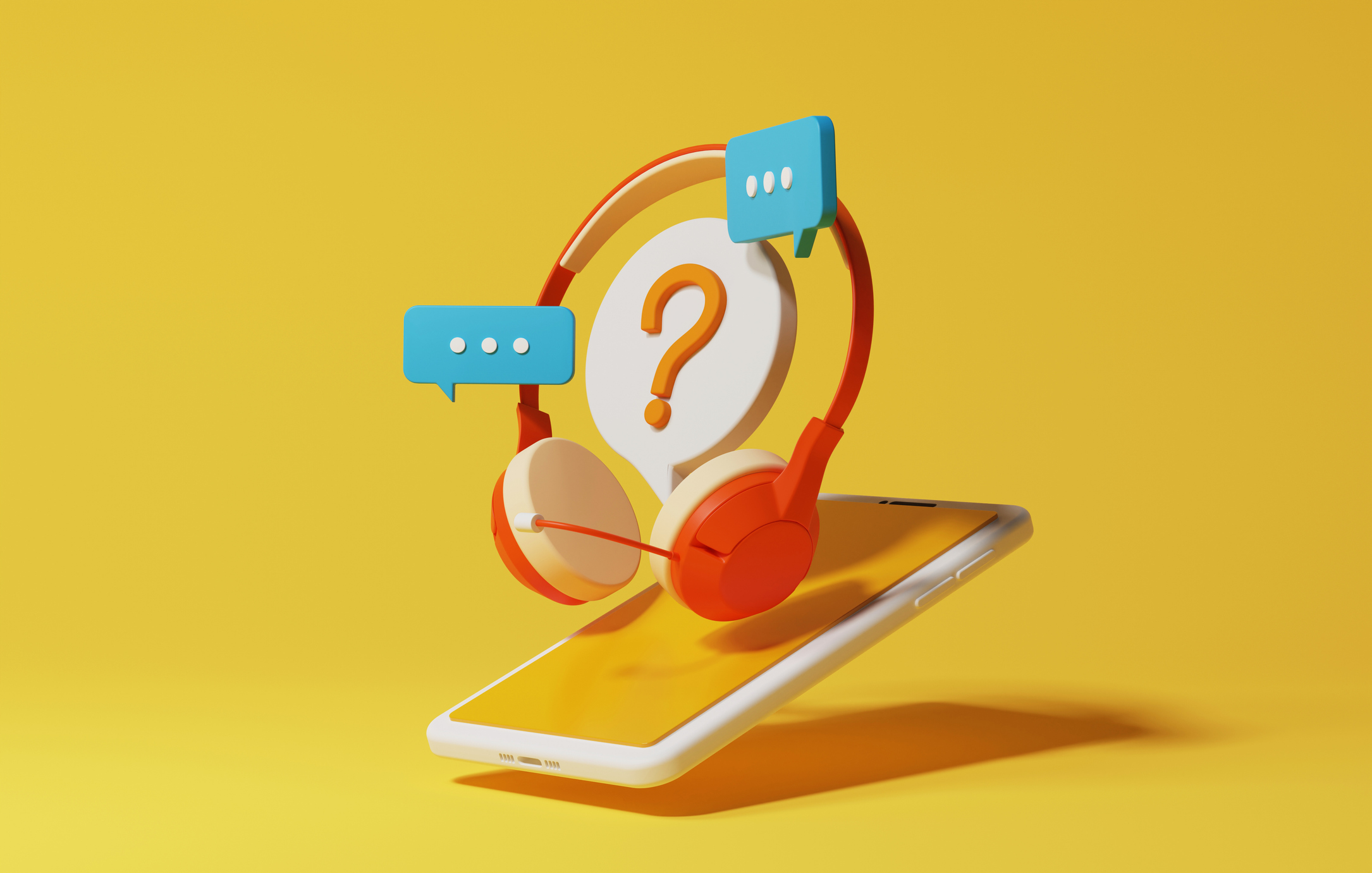 Smartphone displaying a chat icon with headphones and a microphone on a yellow background, representing thermostat wiring inspection and contact support.