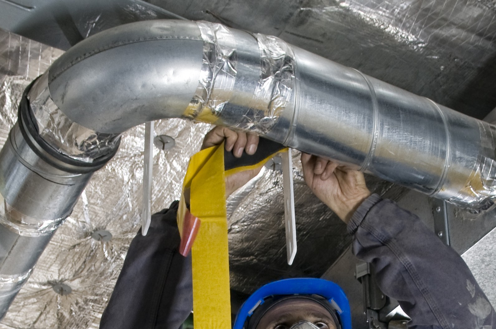HVAC air duct with foil tape, System airflow mapping.