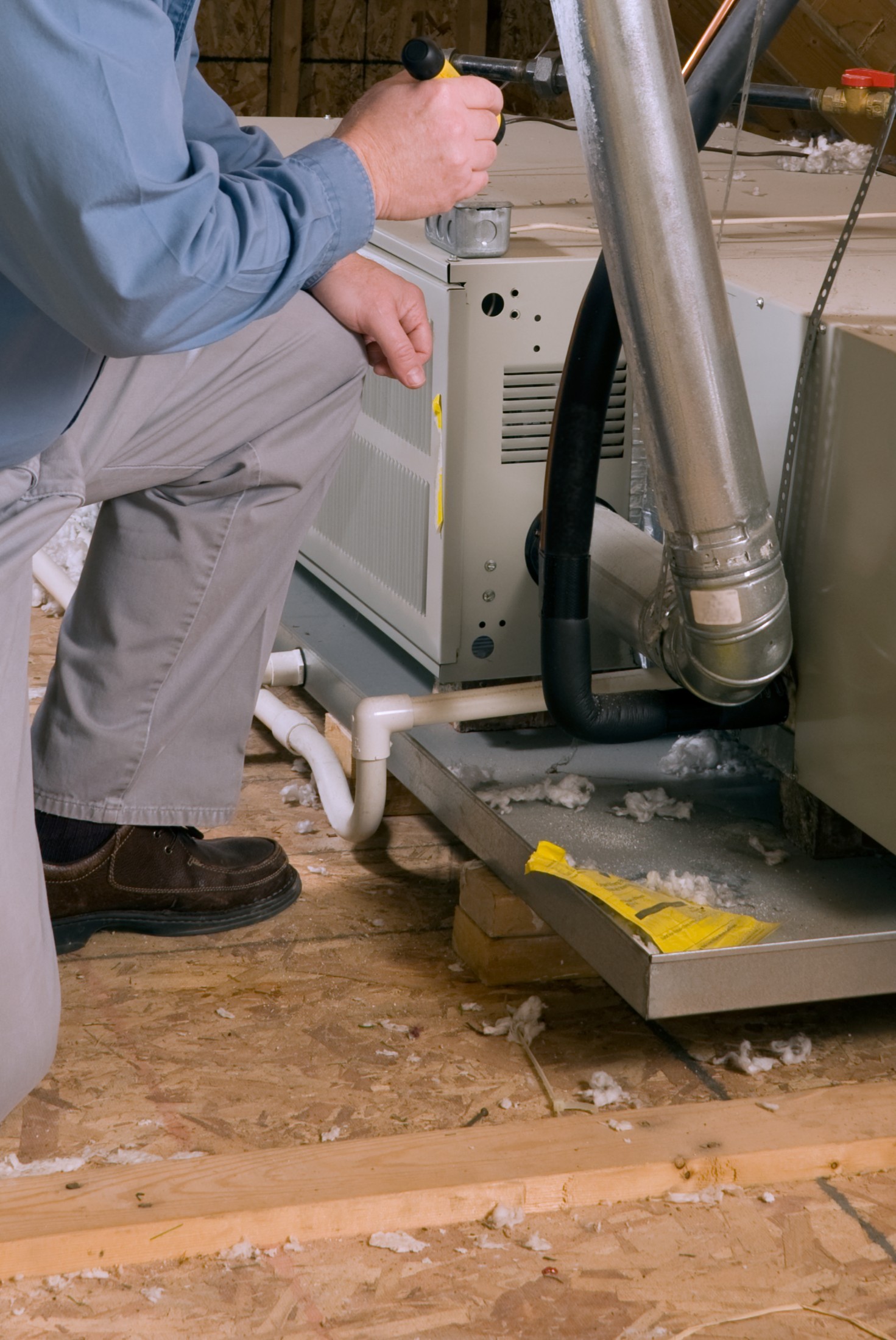 Inspect the evaporator coil, pan, and trap with a flashlight, Condensate pan overflow.