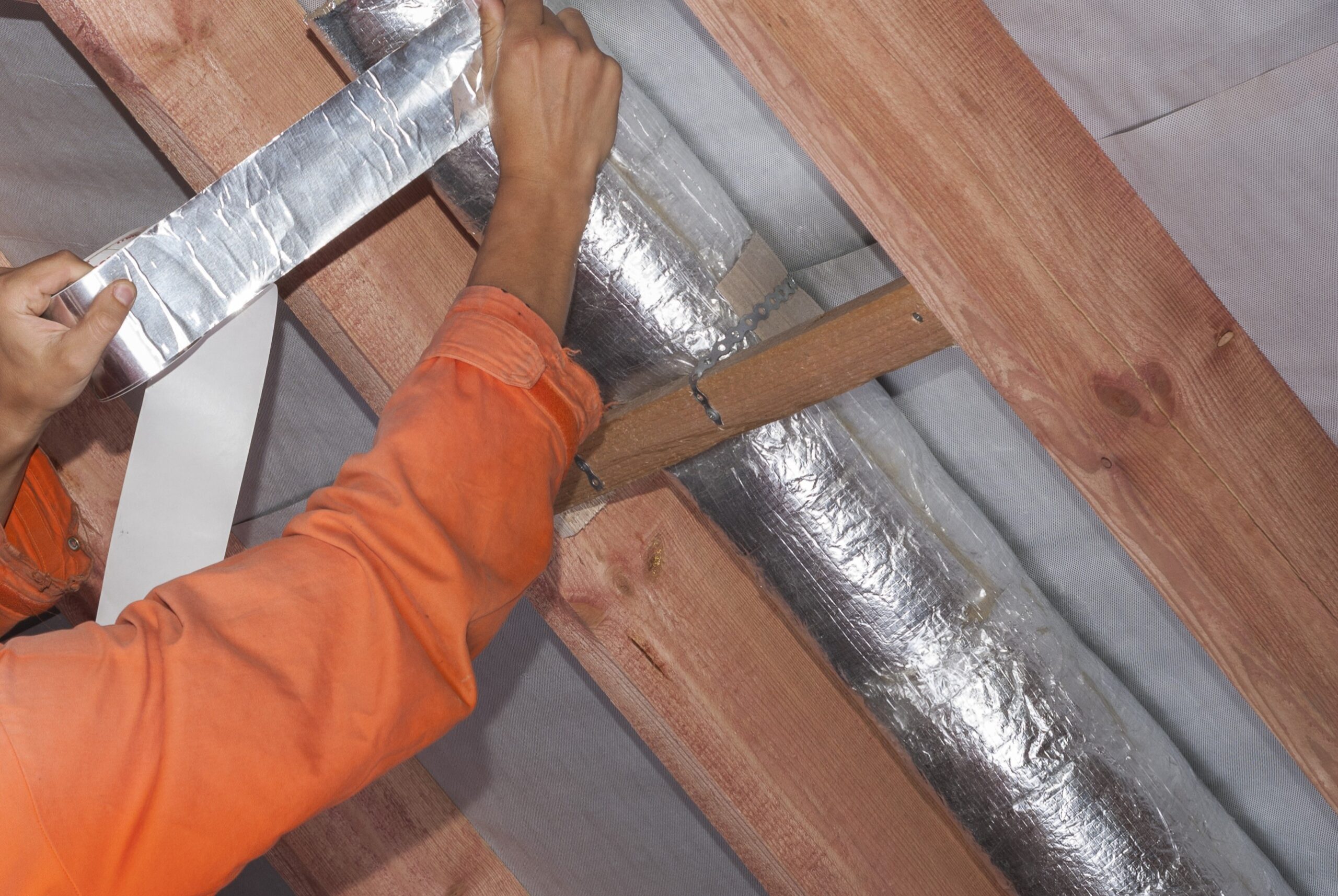 HVAC air duct with foil tape, System airflow mapping.